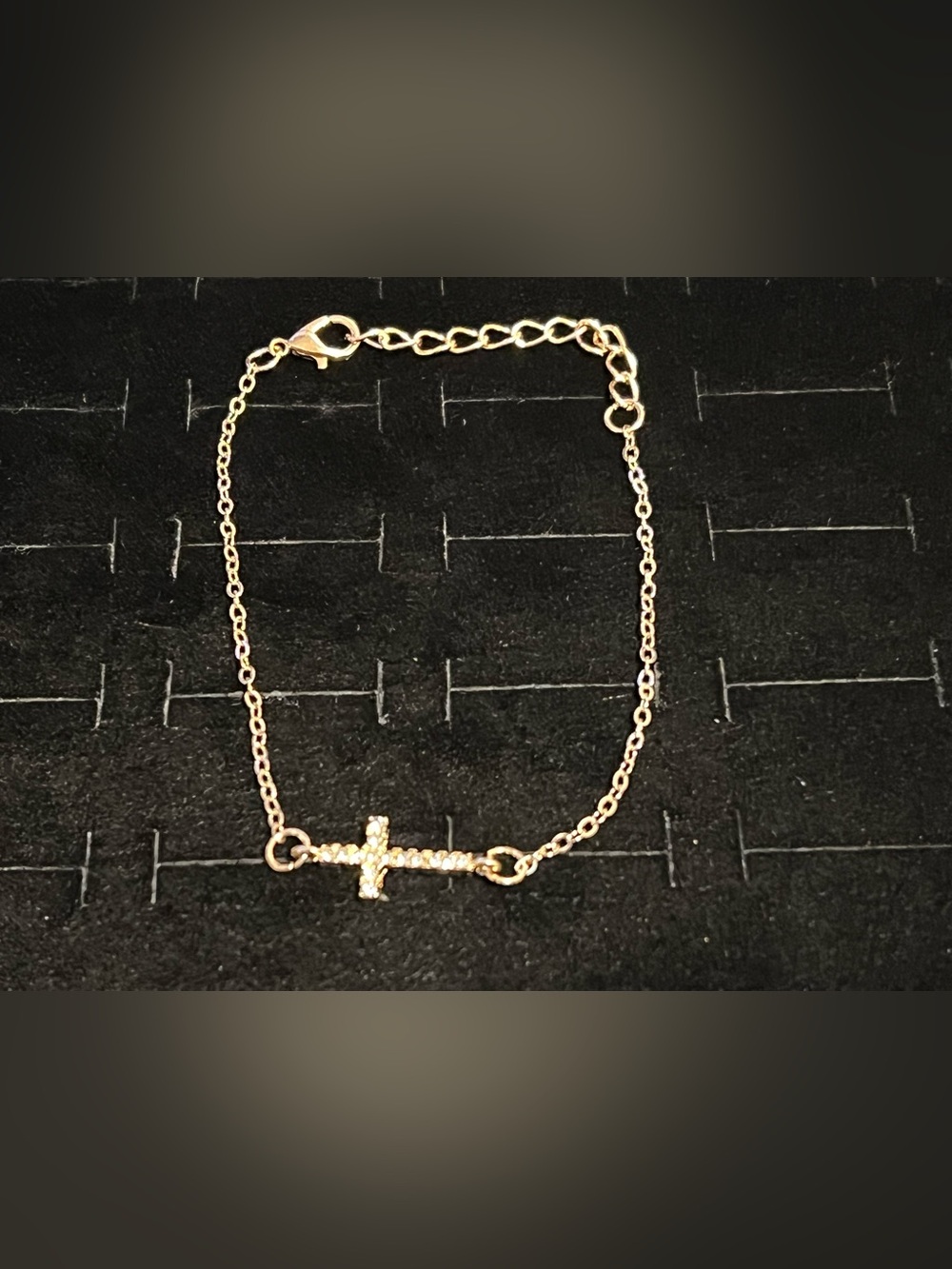 Gold toned Cross Bar adjustable Bracelet with Pavé Cz - Women's Jewelry